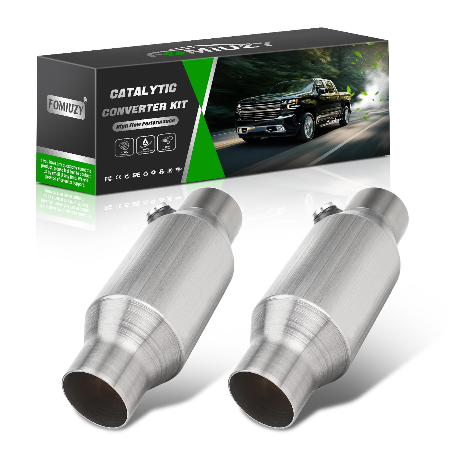 2.5 Inch Inlet/Outlet Universal High Flow Front Catalytic Converter Direct-Fit with O2 Port(EPA Compliant)