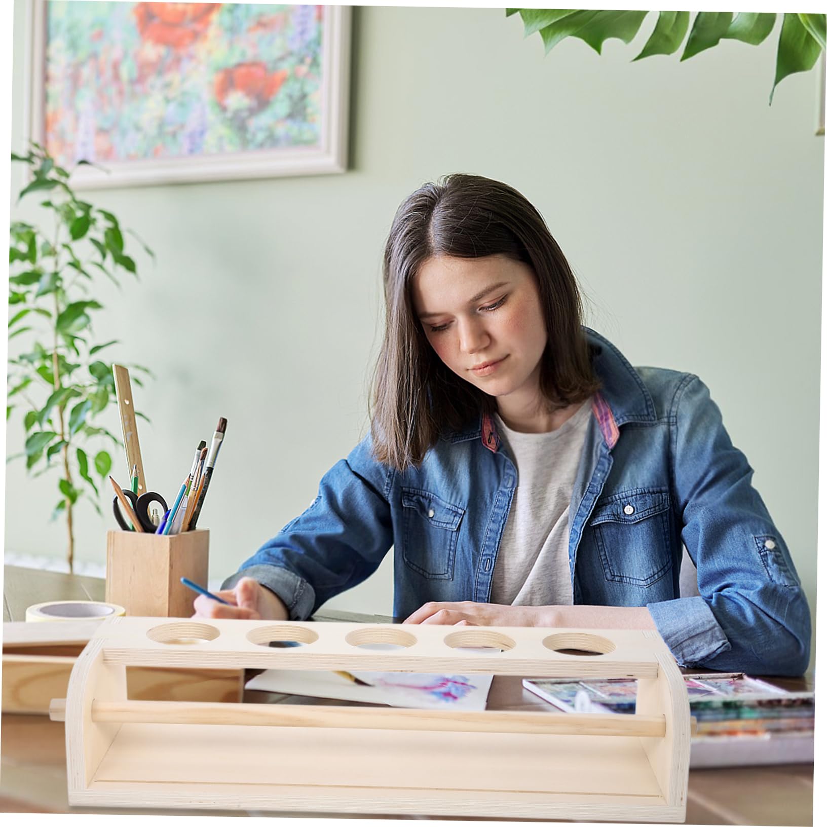 SHINEOFI Cavalletto da Tavolo in Legno Beige per Rotolo Ragazzo Ragazza | Disegno e Scrittura, Supporto Multifunzionale Salvaspazio, Accessorio per Attività Creative