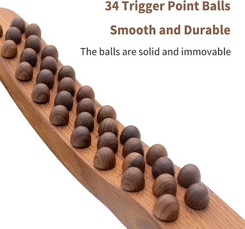 Miniatura 4 de Goodtar Guasha - Herramientas de palo de madera, terapia de madera, raspado, drenaje linfático, doble fila, 34 cuentas, tratamiento de puntos,