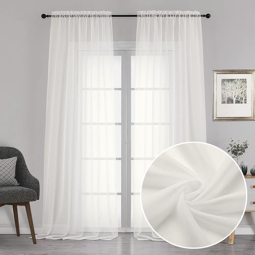 Cortinas traslúcidas extralargas de 120 pulgadas, 2 piezas con bolsillo para barra, cortinas de ventana con textura de gasa suave, paneles ligeros y