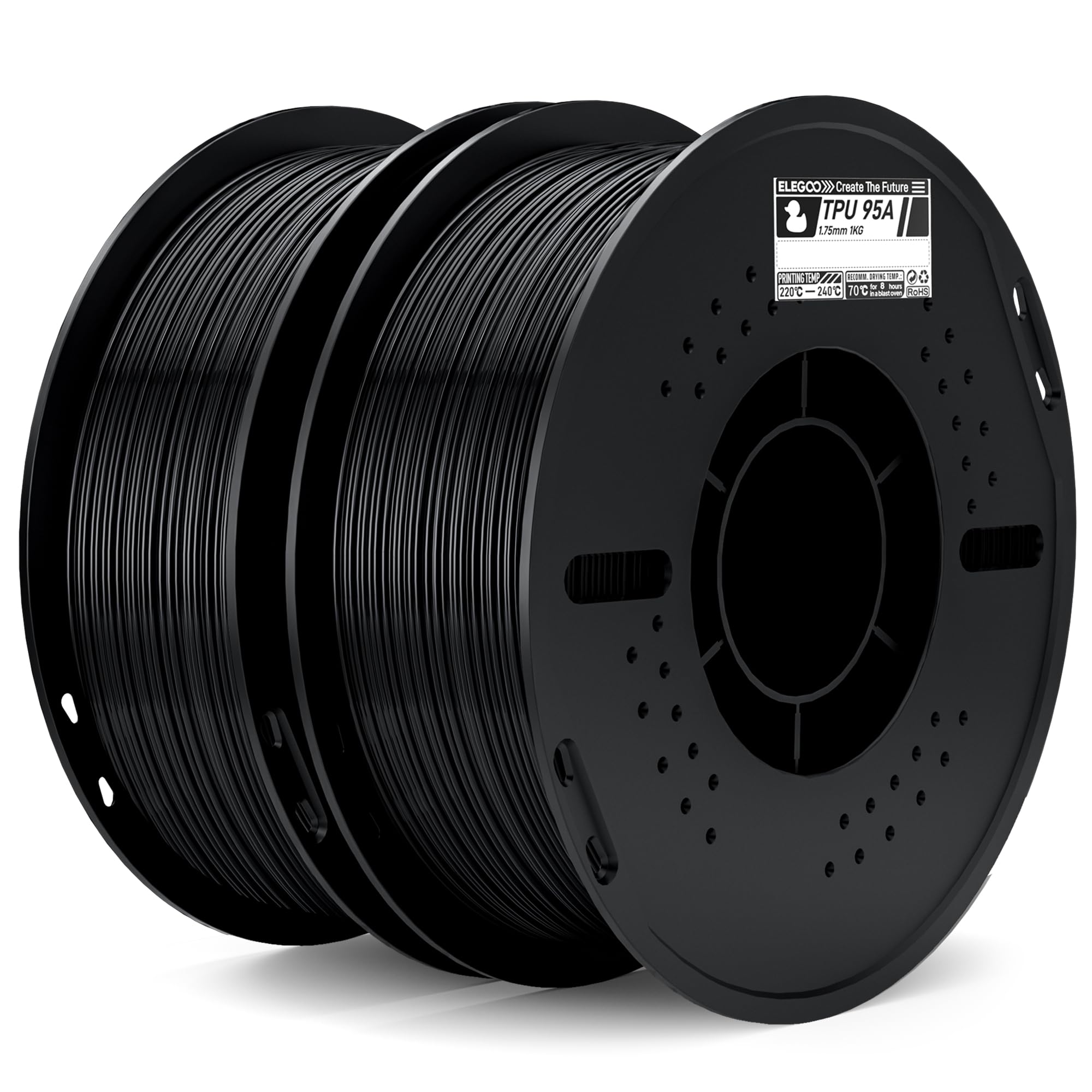 ELEGOO TPU Filament 1.75 mm Black 2KG, 95A Flexible Soft 3D Printing Filament Dimensional Accuracy, for Most FDM Printers