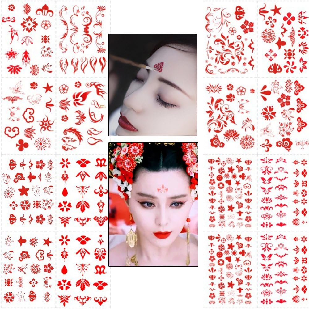 Amazon Co Jp 花鈿 32枚入 数百の模様 32枚の紙一そろい 赤い 変装 送料无料 女装 古代 入れ墨シール 防水 女性 武媚娘 かく 花钿 写真 眉間に貼る 額に貼る スリップ 中国 成人式の礼 パーティー 舞台芝居 汗刺青 贴画 化粧 シール 水に強剥がれにくい パターン型