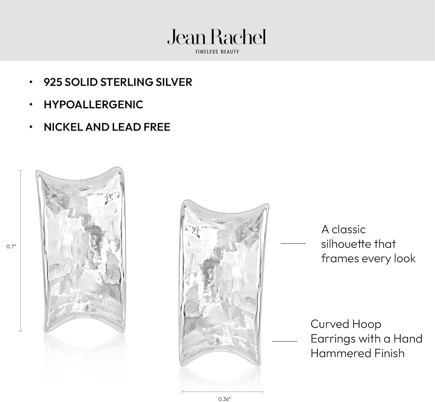 JEAN RACHEL JEWELRY 925 Sterling Silver Hoop Earrings for Women – Small Curved Hoop – Hypoallergenic, Lead & Nickel Free Chunky Hoops