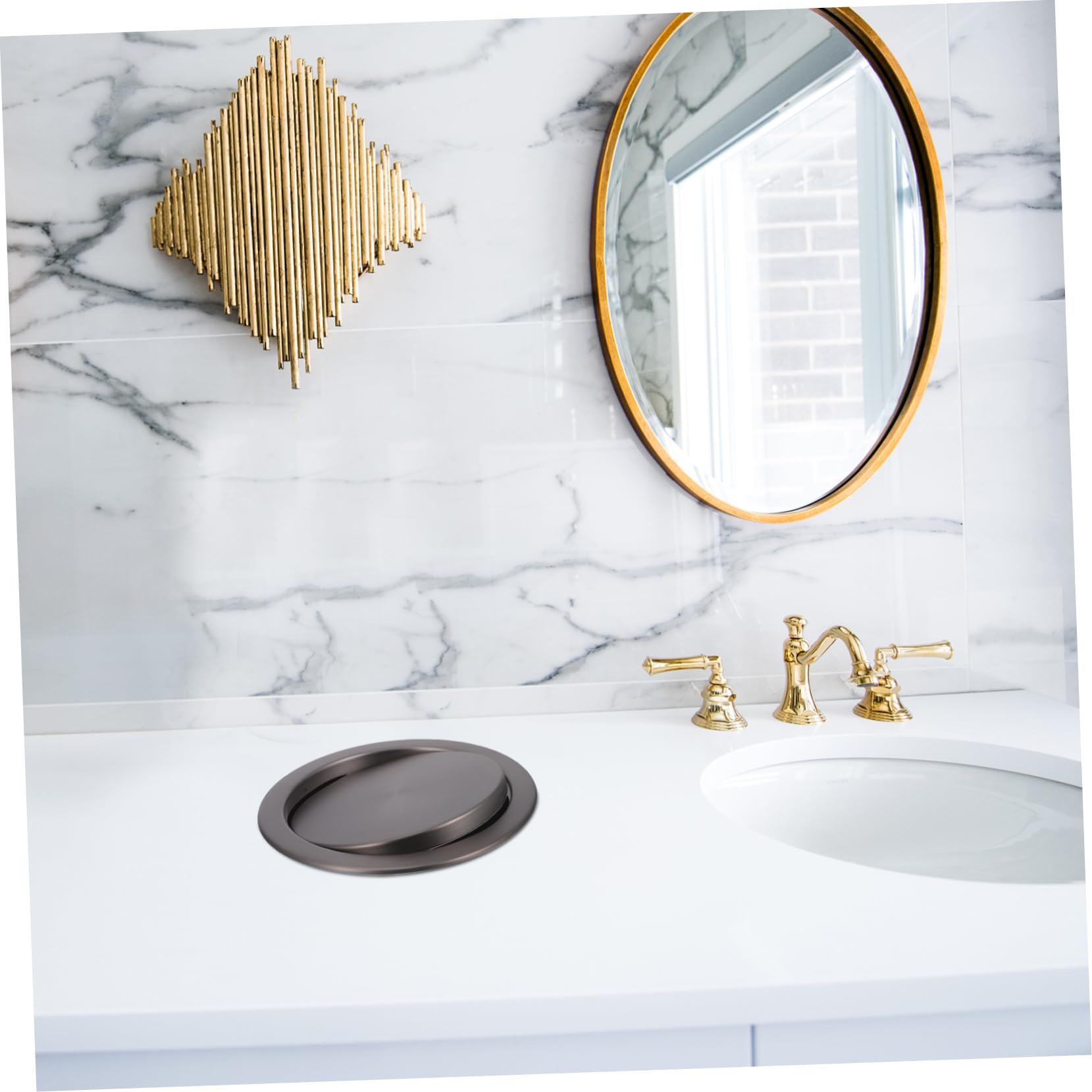 STOBAZA Stainless Steel Trash Can Lid with Swing Flap Design Versatile Bathroom Kitchen Countertop Waste Bin Cover Compact for Litter Containers