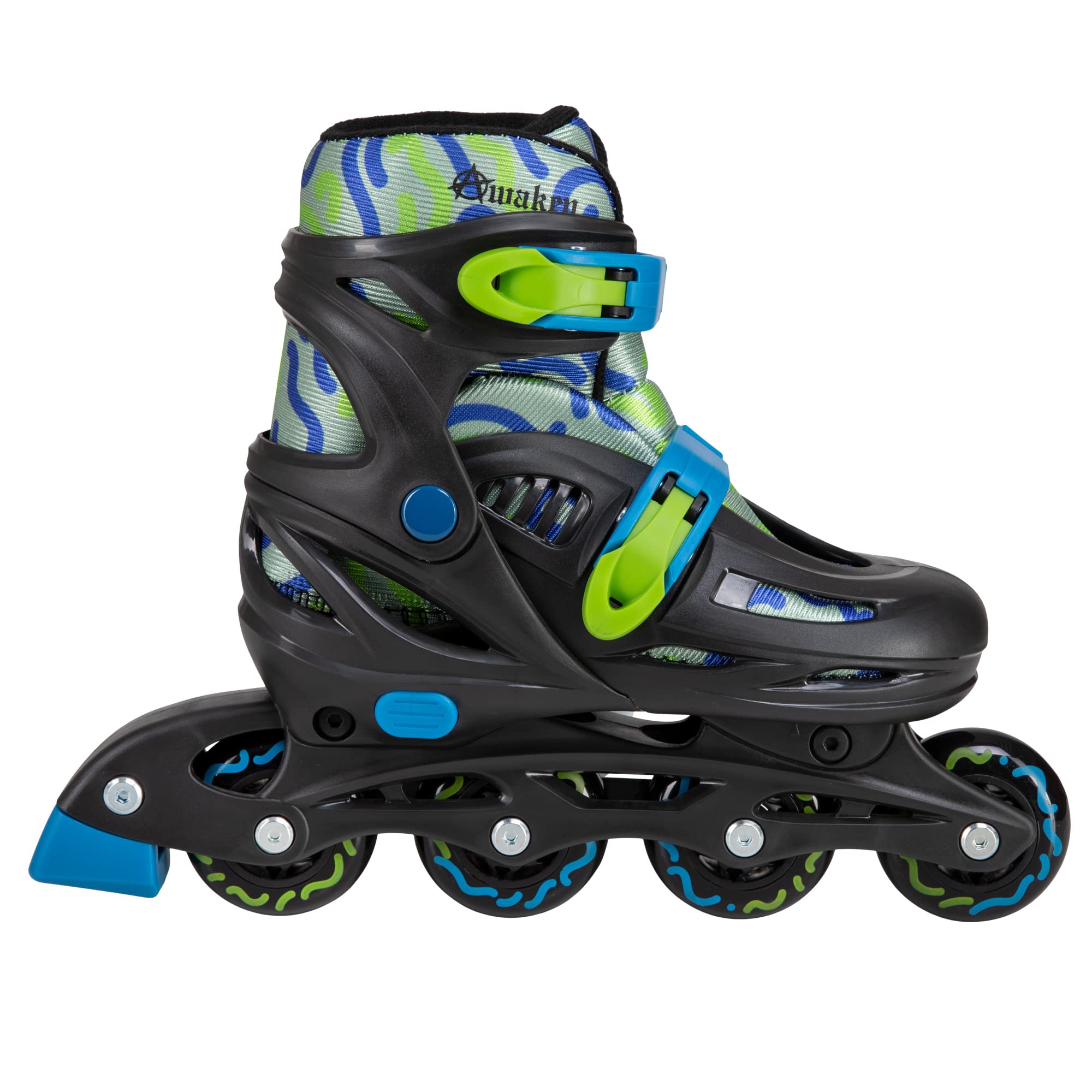 C SEVEN Adjustable Size Inline Roller Skates (Blue/Green, Youth 13- Kids 3)