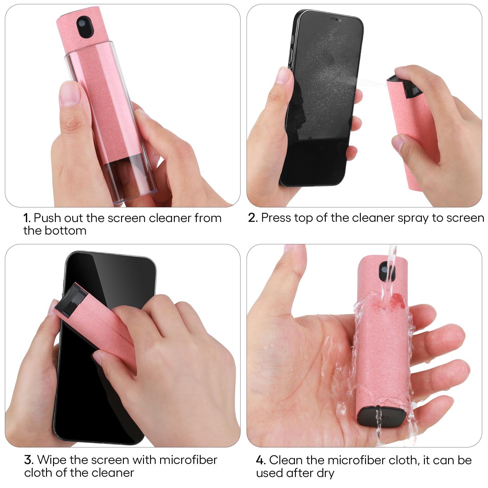 Limpiador de pantalla a prueba de huellas dactilares, limpiador de niebla 3 en 1, seguro para todos los teléfonos, computadoras, portátiles, tabletas y pantallas de coche (gris y rosa)