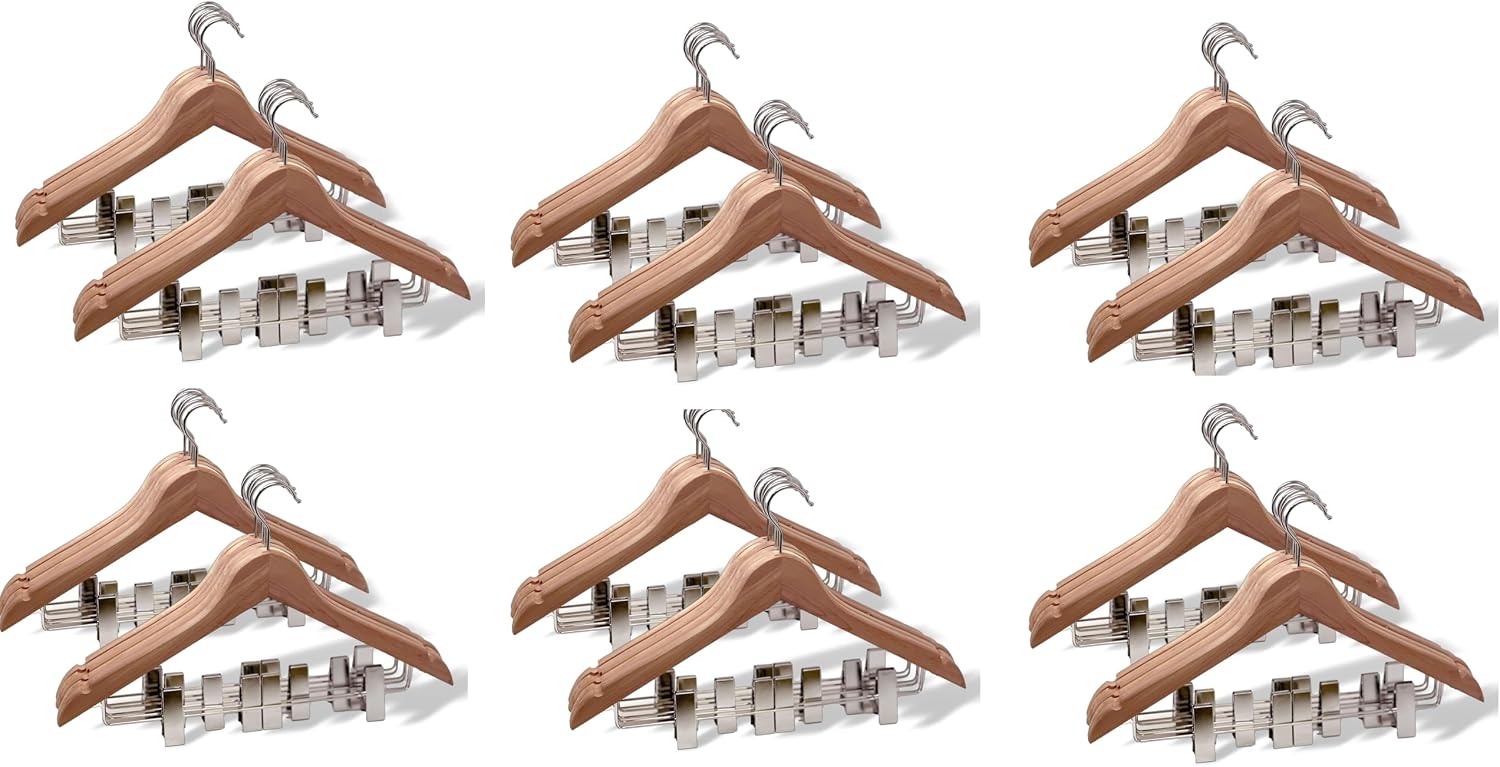 Cedar Elements Aromatic Red Cedar Hangers – America Style for Adult Size (with Metal Clips for Pant Skirt Hanging) (72PK)