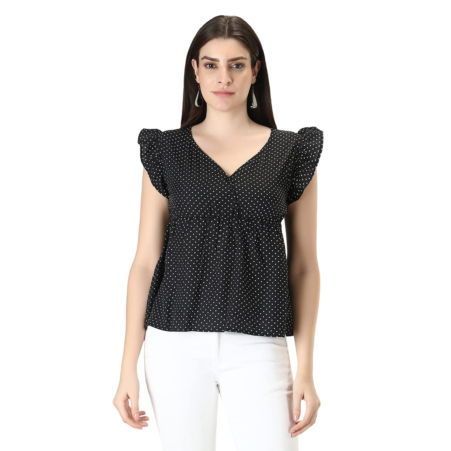 iconic deeva Girls Ruffle Sleeve Polka Dot Printed Top, Stylish Top for Girls and Womens in Black Color Top-picture-11