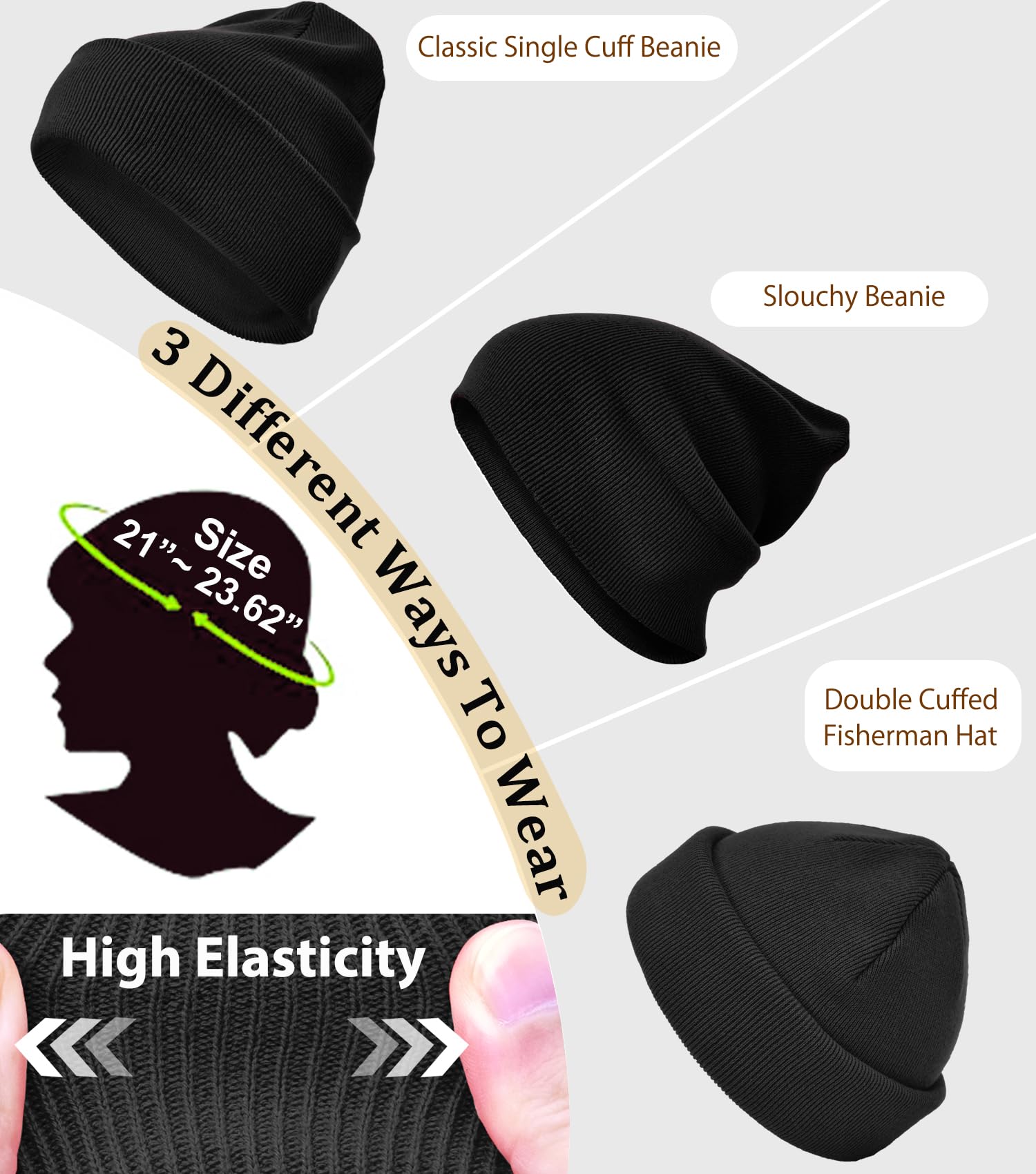 100% Cotton Beanie Hat Knit Winter Hats for Women Men, Slouchy Beanies Cuffed Skull Cap Womens Warm Ski Hat