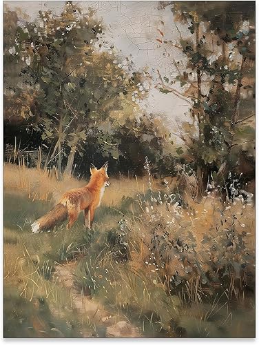 WLZWD Póster de lienzo con diseño de zorros de animales, estilo vintage, gótico, estético, arte retro de mediados de siglo, pintura al óleo de