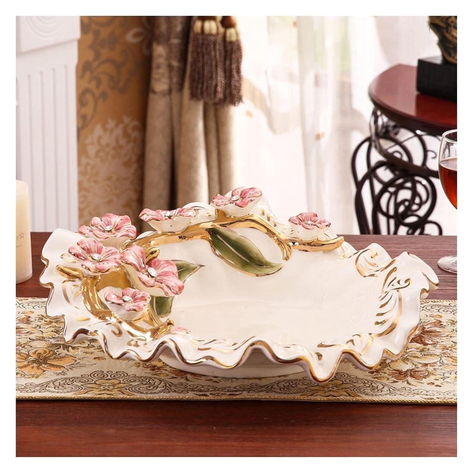 LKLNKVL Fresh Fruit Platter, Fruit Large Plate, Exquisite Ceramic Candy Nuts Porcelain Plates, Snacks Compote Berry Storage Tray