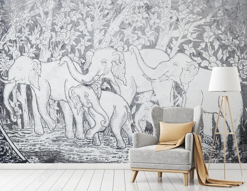 Papier peint intissé éléphants géant 450x315 cm pour salon