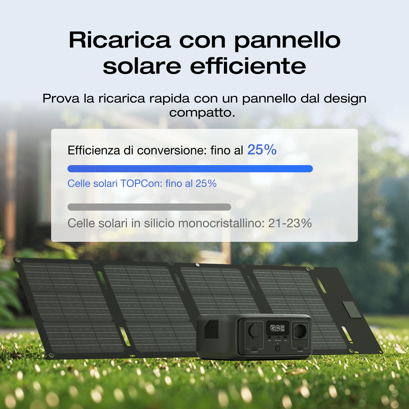 ECOFLOW Centrale elettrica RIVER 3(UPS 10 ms) 245Wh con 45W pannello solare | batteria LFP, uscita max 600W, tempo di funz. doppio con GaN, generatore solare 30% + compatto x esterni, camping