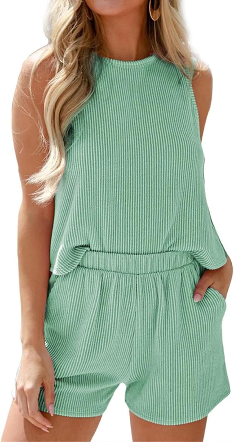 Women's Summer Sleeveless Tank Top and Shorts Set Two-Piece Casual