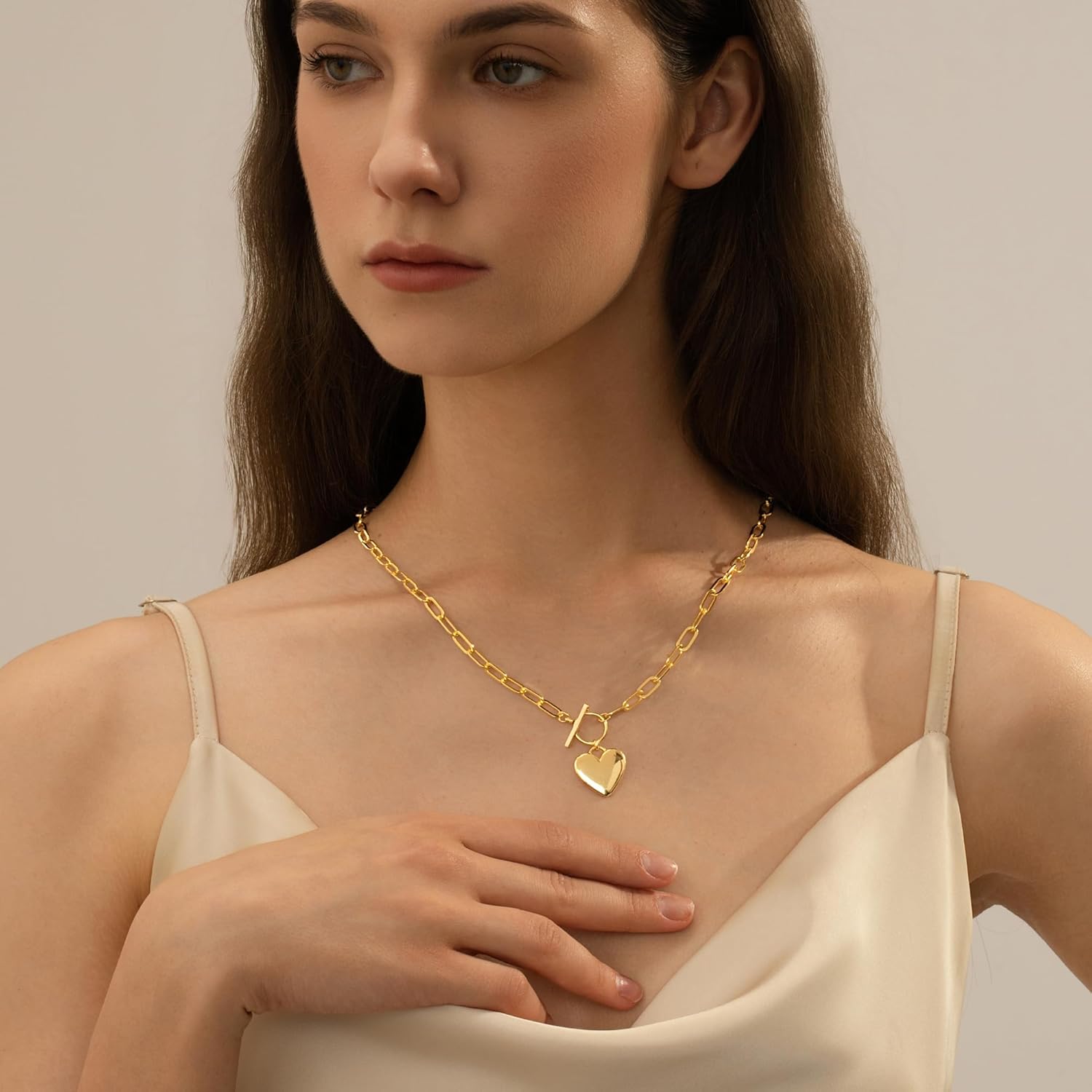 Heart Necklaces for Women, 14K Gold Plated Heart Pendant Necklaces for Women Trendy Heart Locket Chunky Gold Necklace Dainty Gold Chain Necklace Jewelry Christmas Birthday Gifts for Women - Image 7