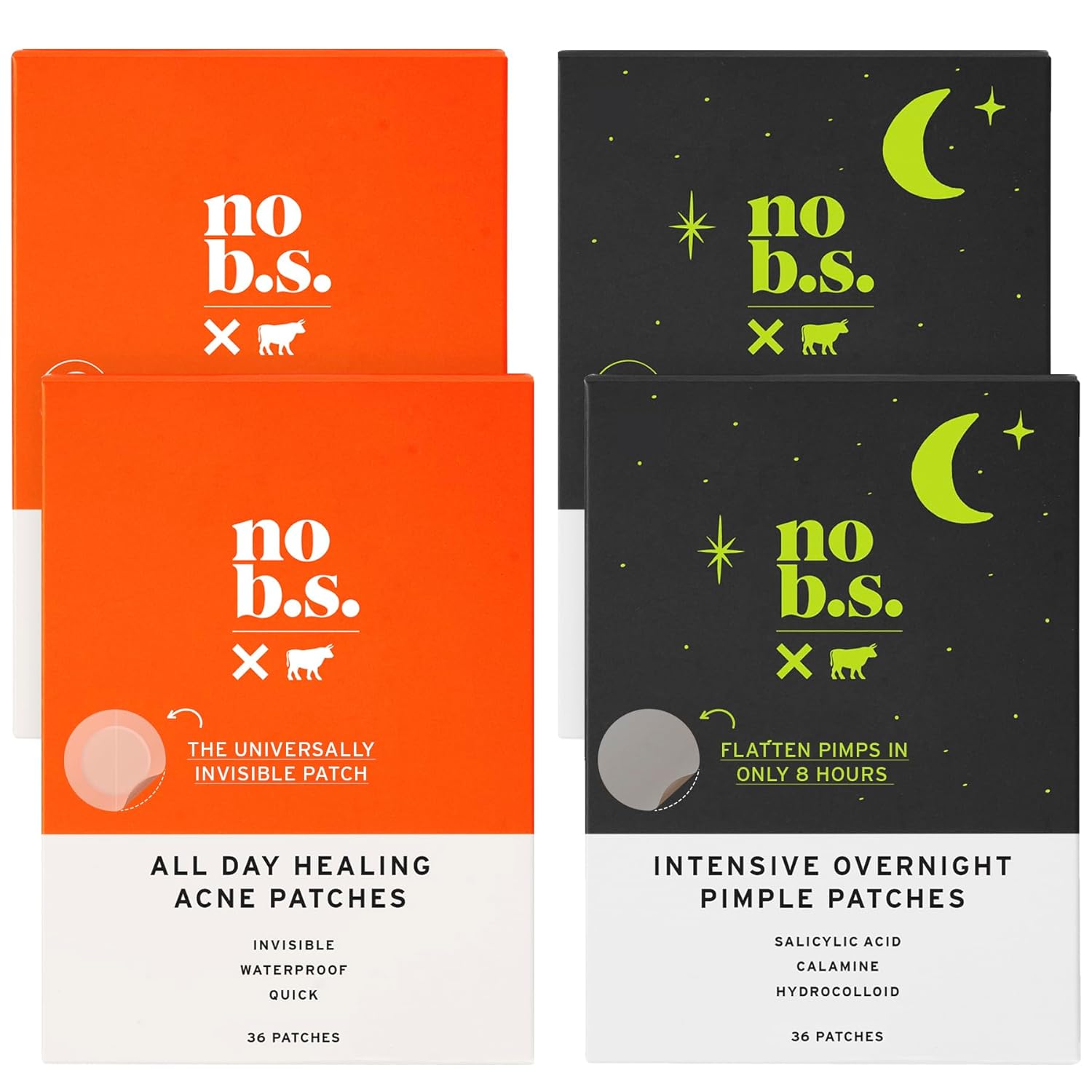 No Bad Stuff - All Day Healing Acne Patches & Intensive Overnight Pimple Patches Duo - Day & Night Acne Patches for Blemishes with Soothing Calamine, Minimizes Scars (144 ct)