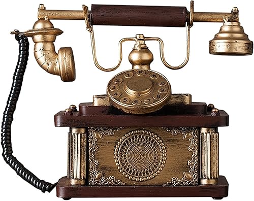Meiiron Teléfono decorativo de metal, adorno retro antiguo para teléfono, teléfono fijo con cable, teléfono fijo antiguo para decoración de