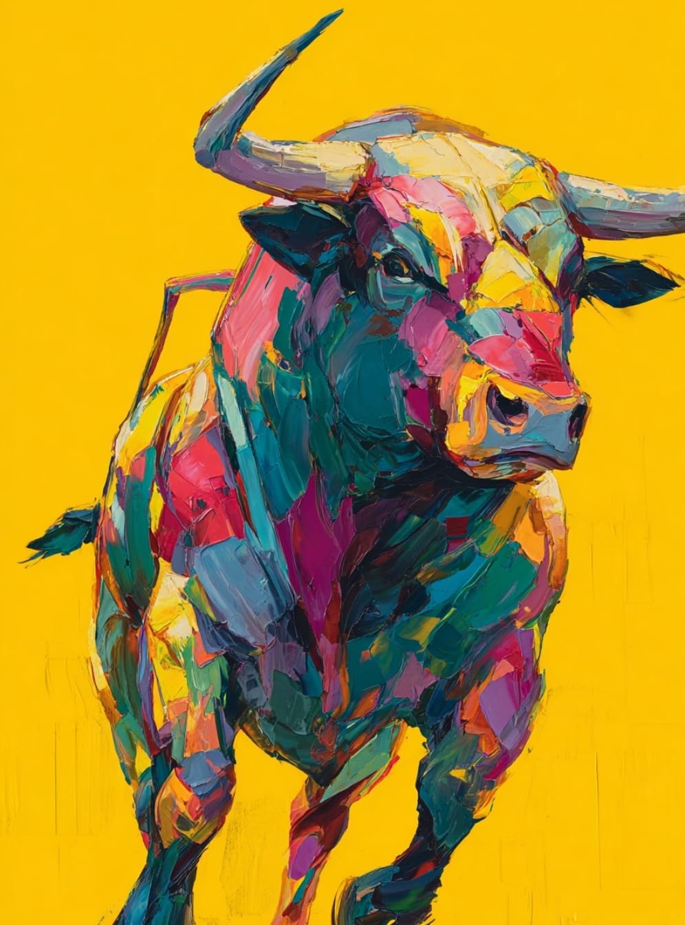 WANGWANGMIAO Paint by Numbers for Adults Colorful Bull,Painting by Numbers for Adult Canvas Crafts Kits, DIY Oil Paints for Relax and De-Stress Home Decoration Gift 16x20inch，with Frame