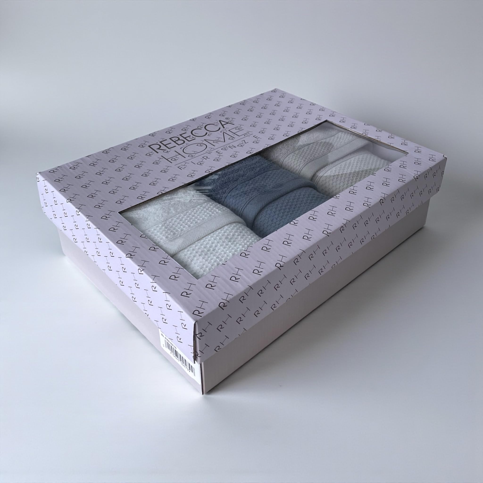 Bifulco x Rebecca Home Set di 6 Asciugamani in Spugna 100% Cotone 3 Viso 60x100 + 3 Ospite 40x60 con Balza Jacquard Art. Onda (Bianco/Indigo/Grigio)
