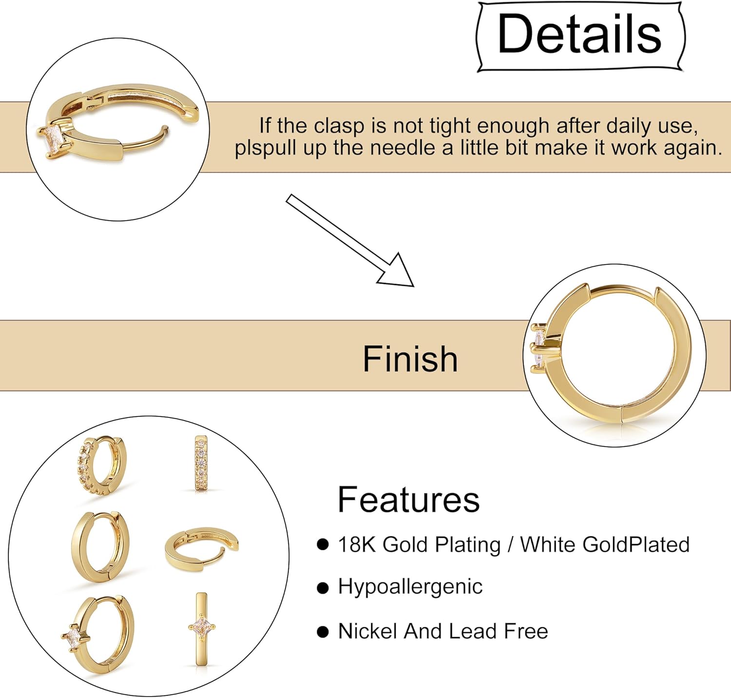 micuco 3 Pairs Small Hoop Earrings Set for Women, 14K Gold Plated Huggie Hoop Earrings for Men, Tiny Cartilage Hypoallergenic Earring Set - Image 8