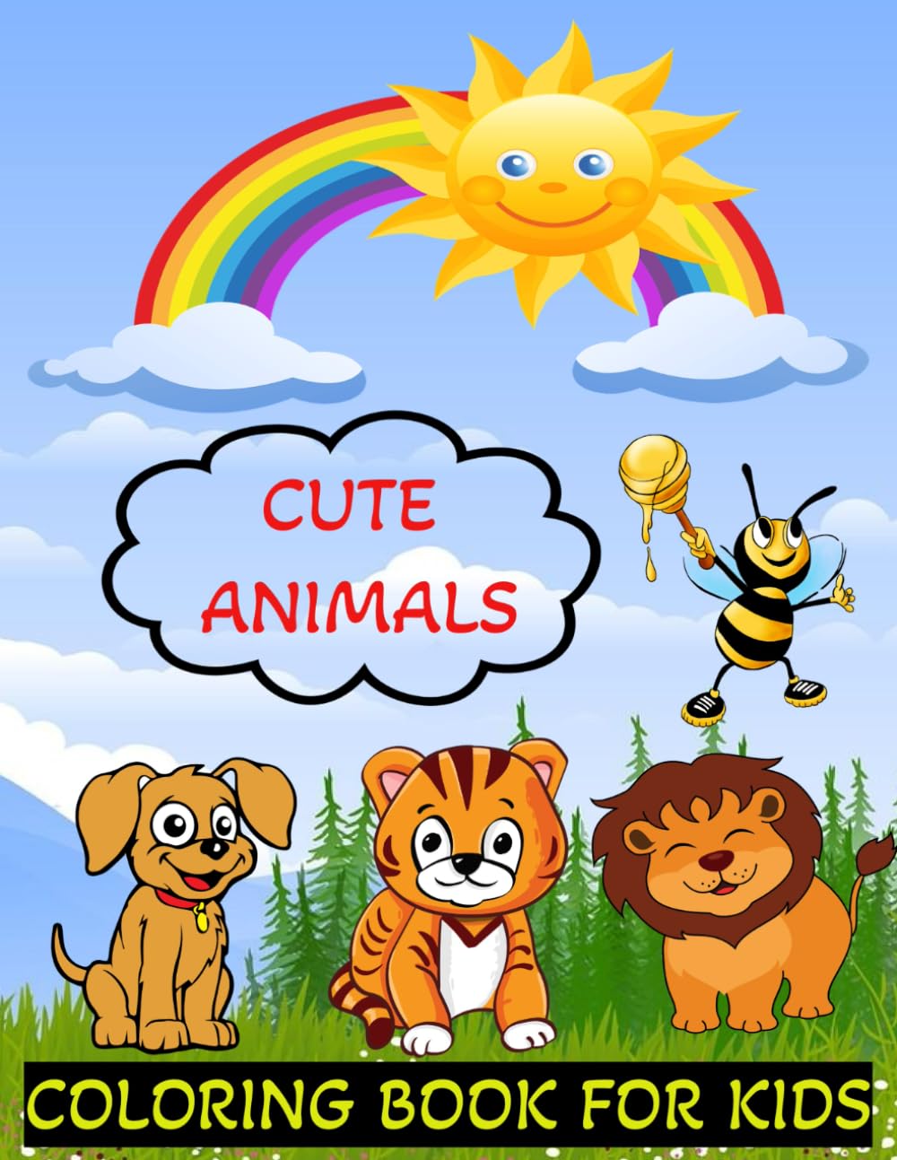 Cute Animals: Easy Coloring Book for kids and adults