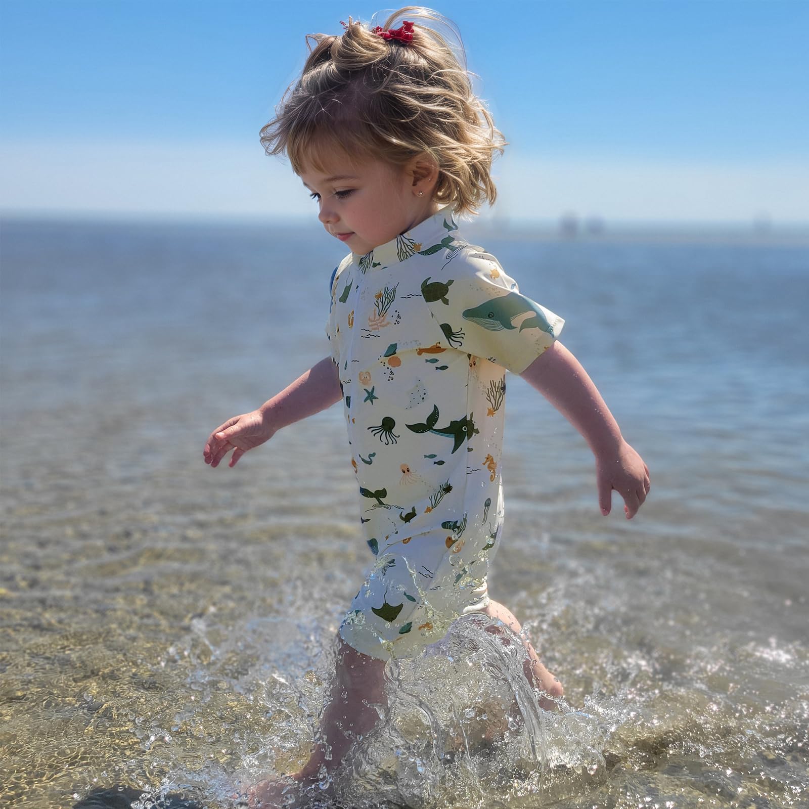 WYTbaby Maillot de bain pour bébé - Vêtement UV - Une pièce - Manches courtes - Protection UV - Pour bébé garçon - Avec chapeau de soleil