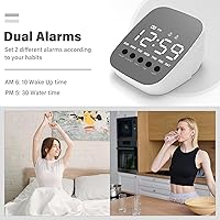 Vista 3 de Reloj despertador, reloj despertador digital LED, 3 niveles de brillo, 2 alarmas, 12/24 horas, repetición, pequeños relojes despertadores