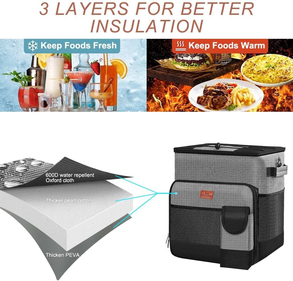 BY-J Soft Cooler Bag, Collapsible Coolers Insulated Leak Proof, Large Lunch Box for Men Women, Soft-Sided Cooler for Picnic, Grocery, Beach, Camping, Travel