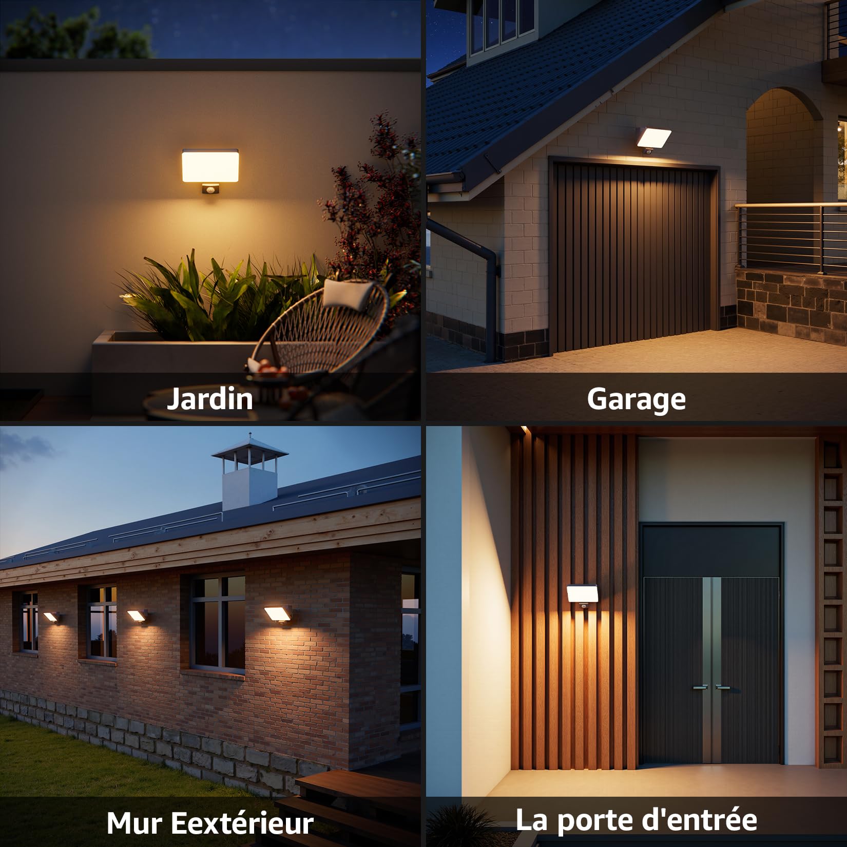 K-Bright 24W Luminaire exterieur avec detecteur de mouvement, Lumière extérieure angle d'éclairage réglable, 3000K lumière chaude Applique, IP65 Applique Murale(Anthracite)