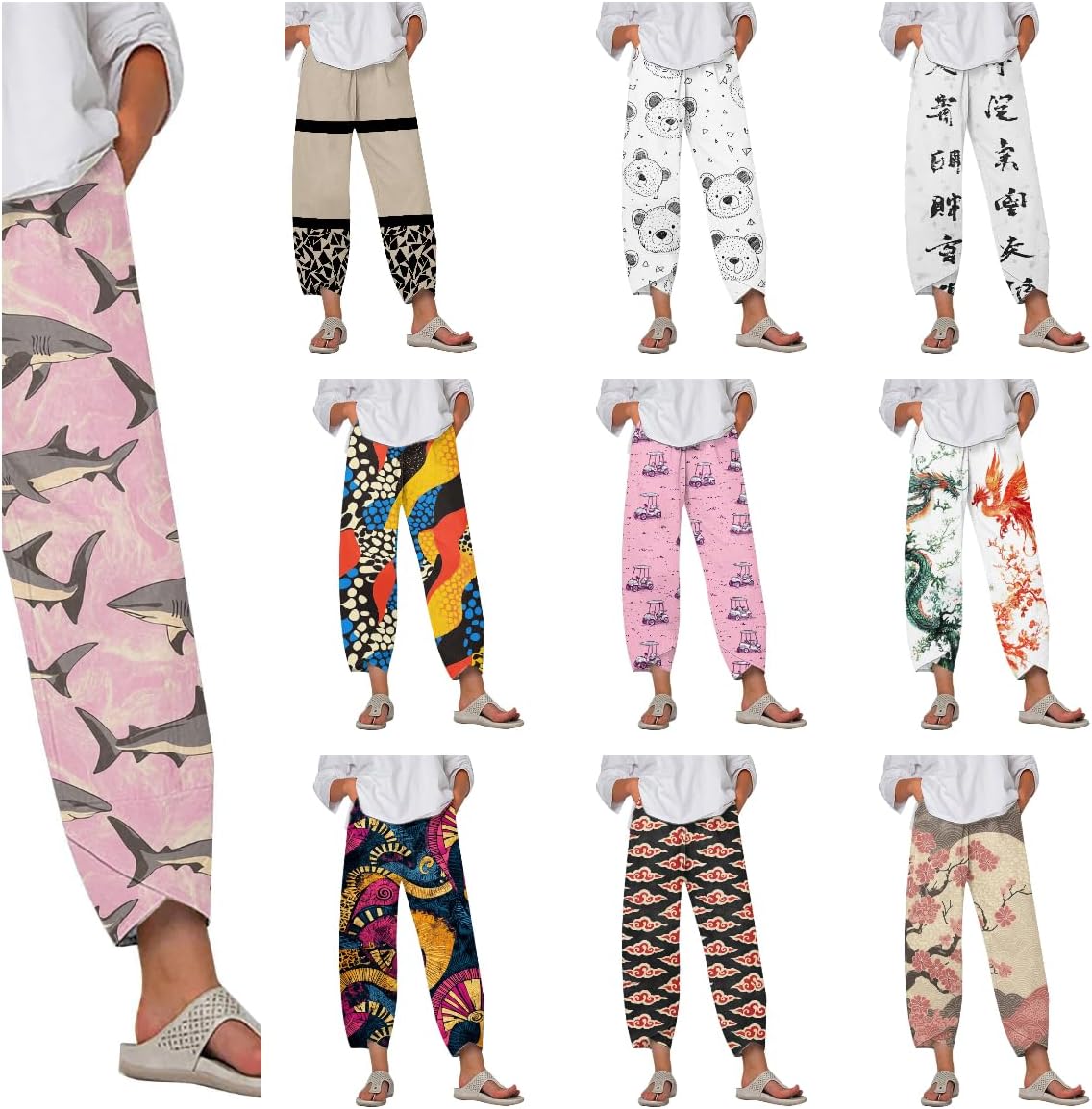 Beach Pants for Women Oversized Casual Wide Leg 2025 Summer Soft Elastic Waist Vacation Breathable Capri Pants - Image 4