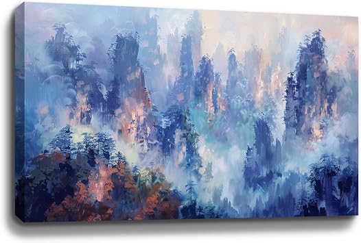 Asian Landscape Painting Abstract Wall Art Mountain Wall Decor Framed Canvas Wall Art For Home Decoration