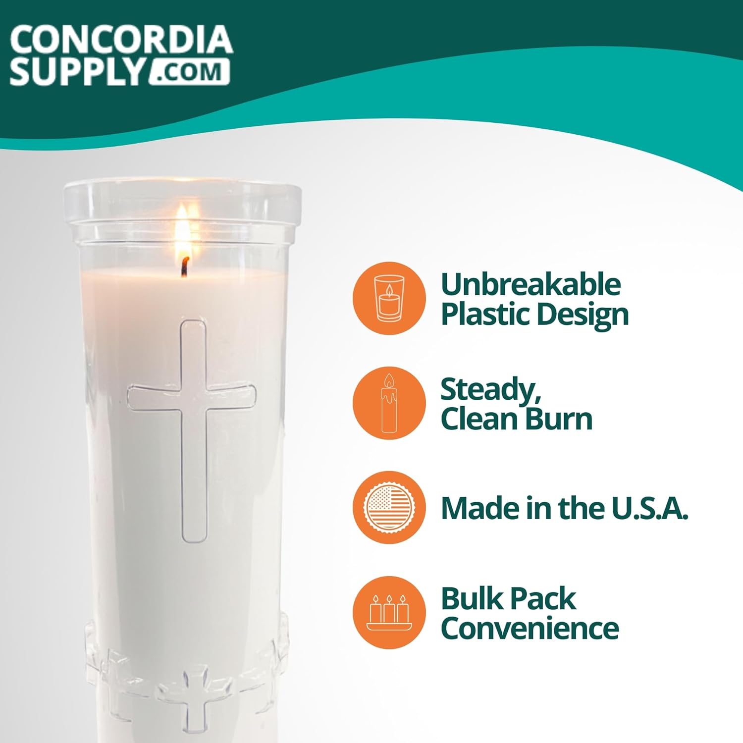 Concordia Supply 7-Day Sanctuary Candle - Unbreakable Plastic, Paraffin Wax (8" x 3") - Durable White Devotional Church Candles for Sanctuary Lamps, Prayer Altars, Memorials & Worship Use (Pack of 12)