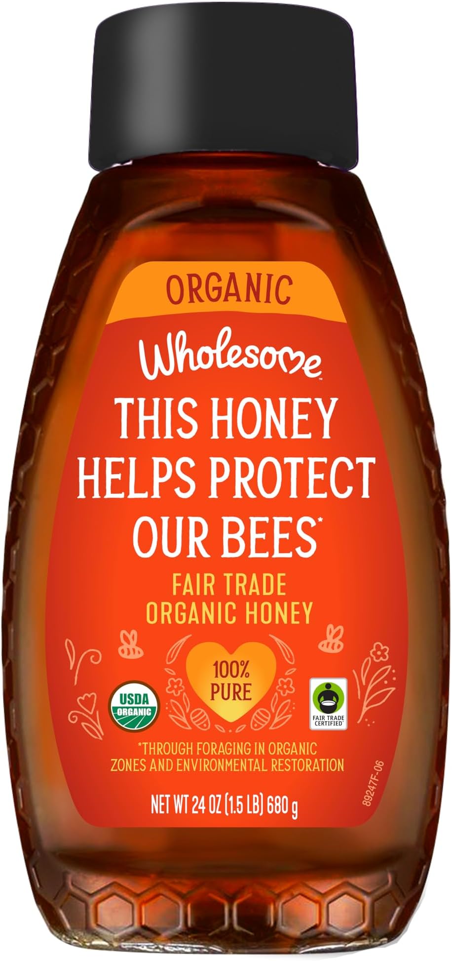 Wholesome Sweeteners 24-Ounce Organic Honey Bottle, 100% Pure, Fair Trade Certified, Non GMO Project Verified & Gluten Free, 1 Pack