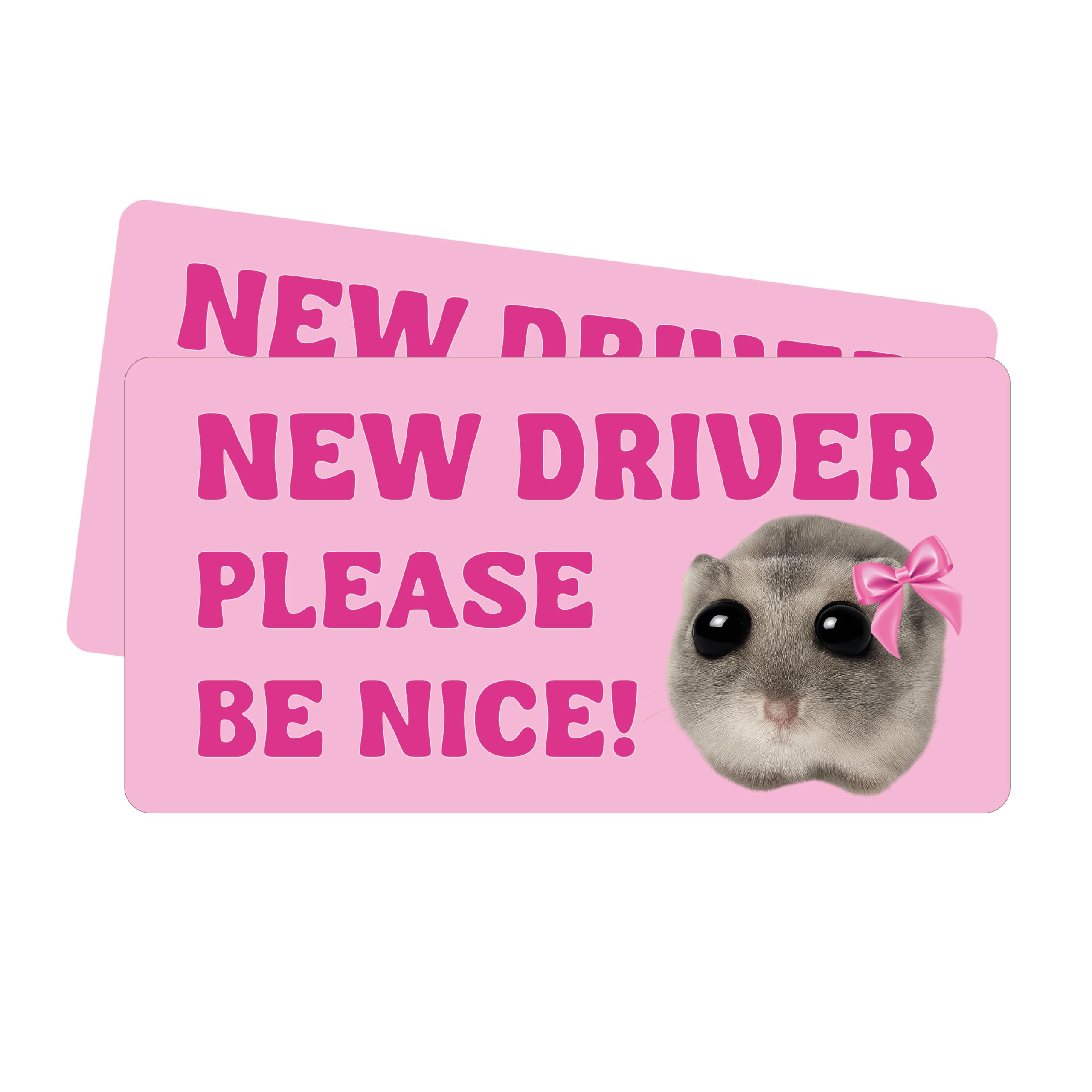 P022 Neuer Fahrer Bitte Seien Sie Nett Autoaufkleber – 14x7cm 2er Set New Driver Sticker Keep Distance Fahranfänger Auto Aufkleber Lustiger Hamster (Englisch)