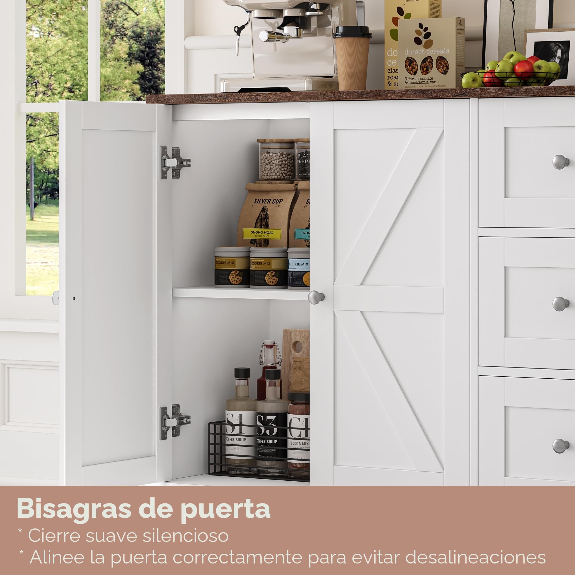 HOCSOK Aparador Cocina de Madera con 3 Cajones y 2 Puertas, Aparadores