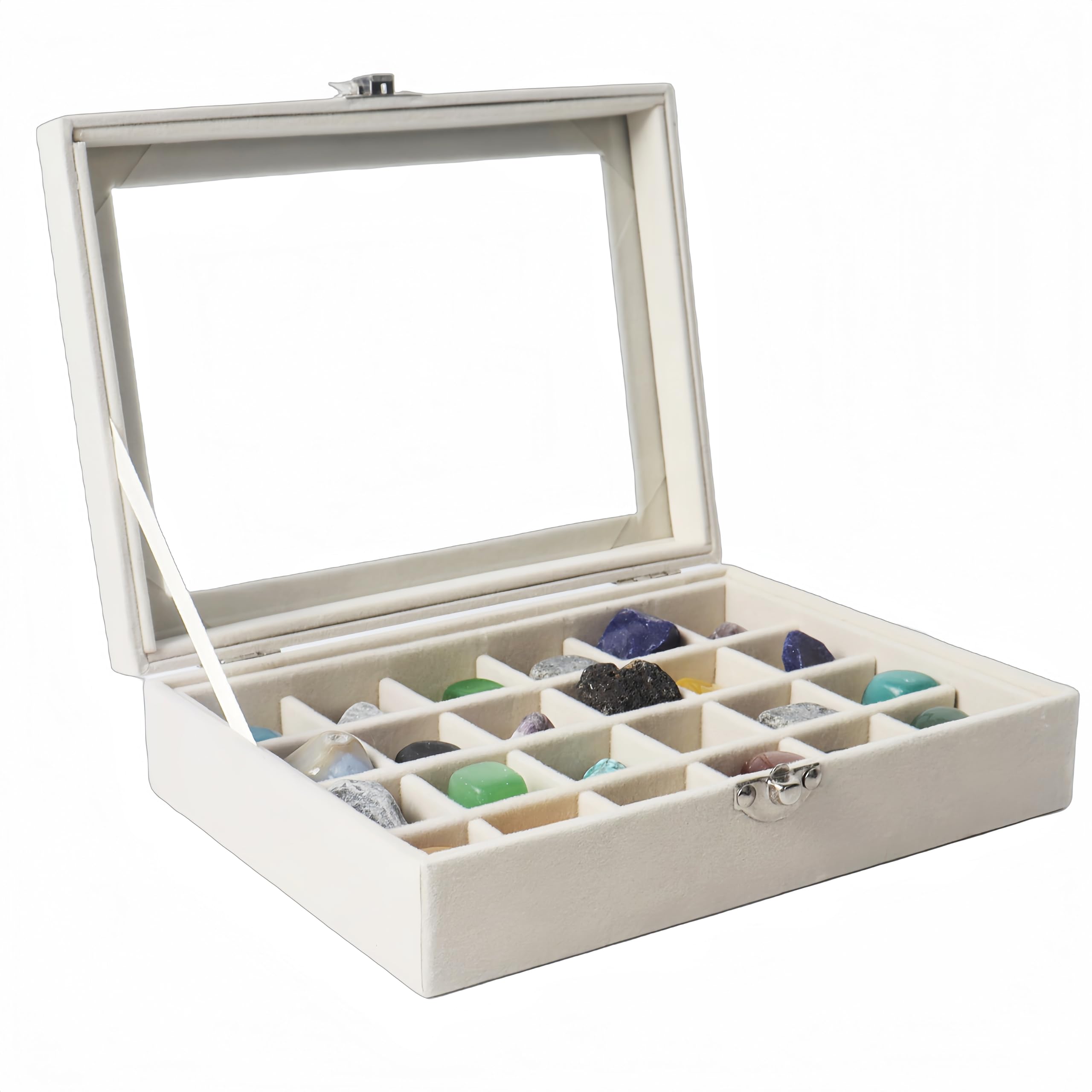 Boîte De Collection En Bois Avec 24 Cases Pour Pierres, Gemmes Et Petits Trésors - Couvercle Transparent - 7