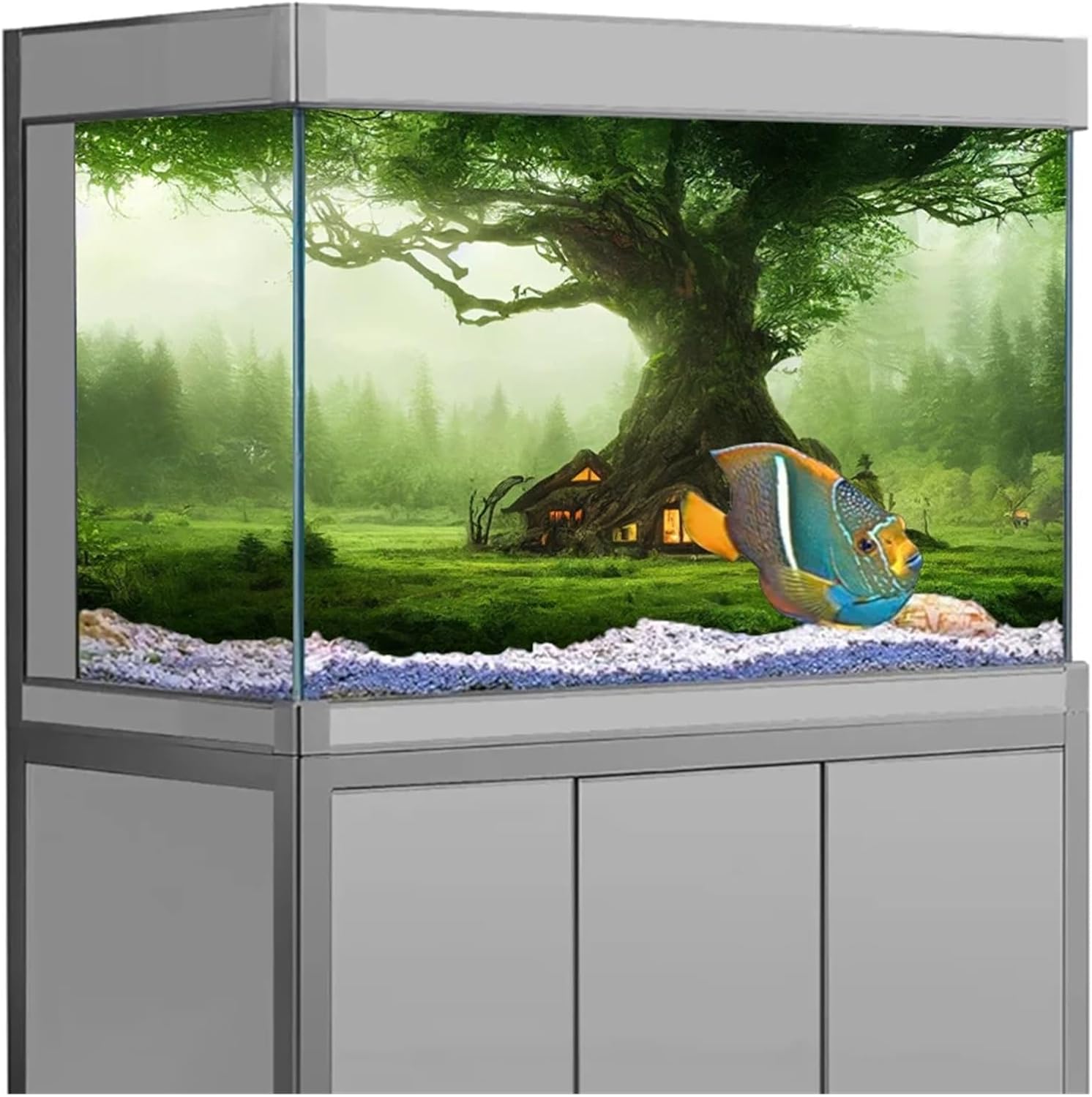 Forest Landscape Aquarium Sticker Background Poster Rock Stone Self Adhesive Fish Tank Wallpaper Background(54x122cm)