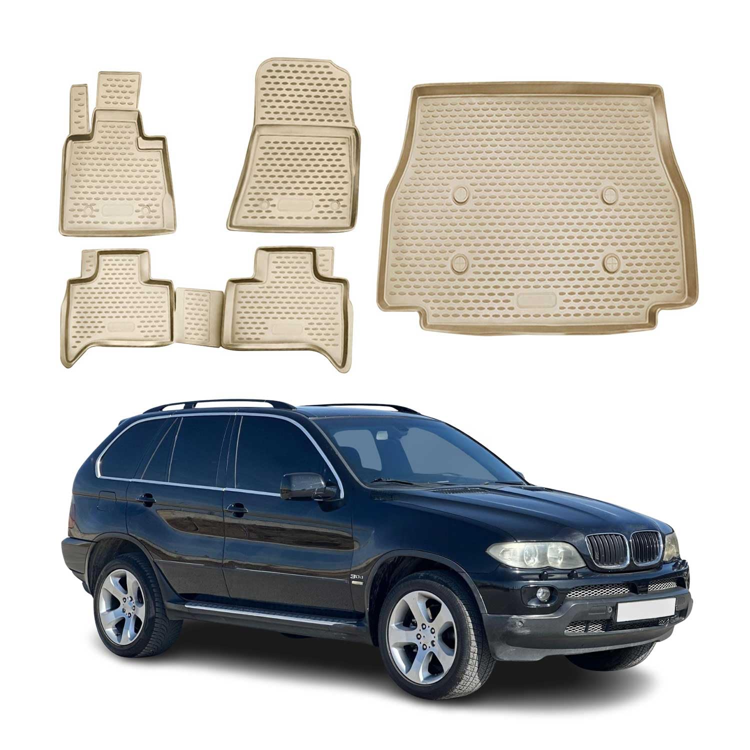 OMAC Custom Floor Mats & Cargo Liners for BMW X5 E53 2000-2006 Rubber TPE Beige 5Pcs