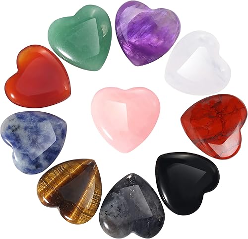 XIUQILAI Juego de 10 piedras de cristales curativos naturales corazón amor amatista a granel cuarzo rosa cornalina ojo de tigre cuarzo transparente