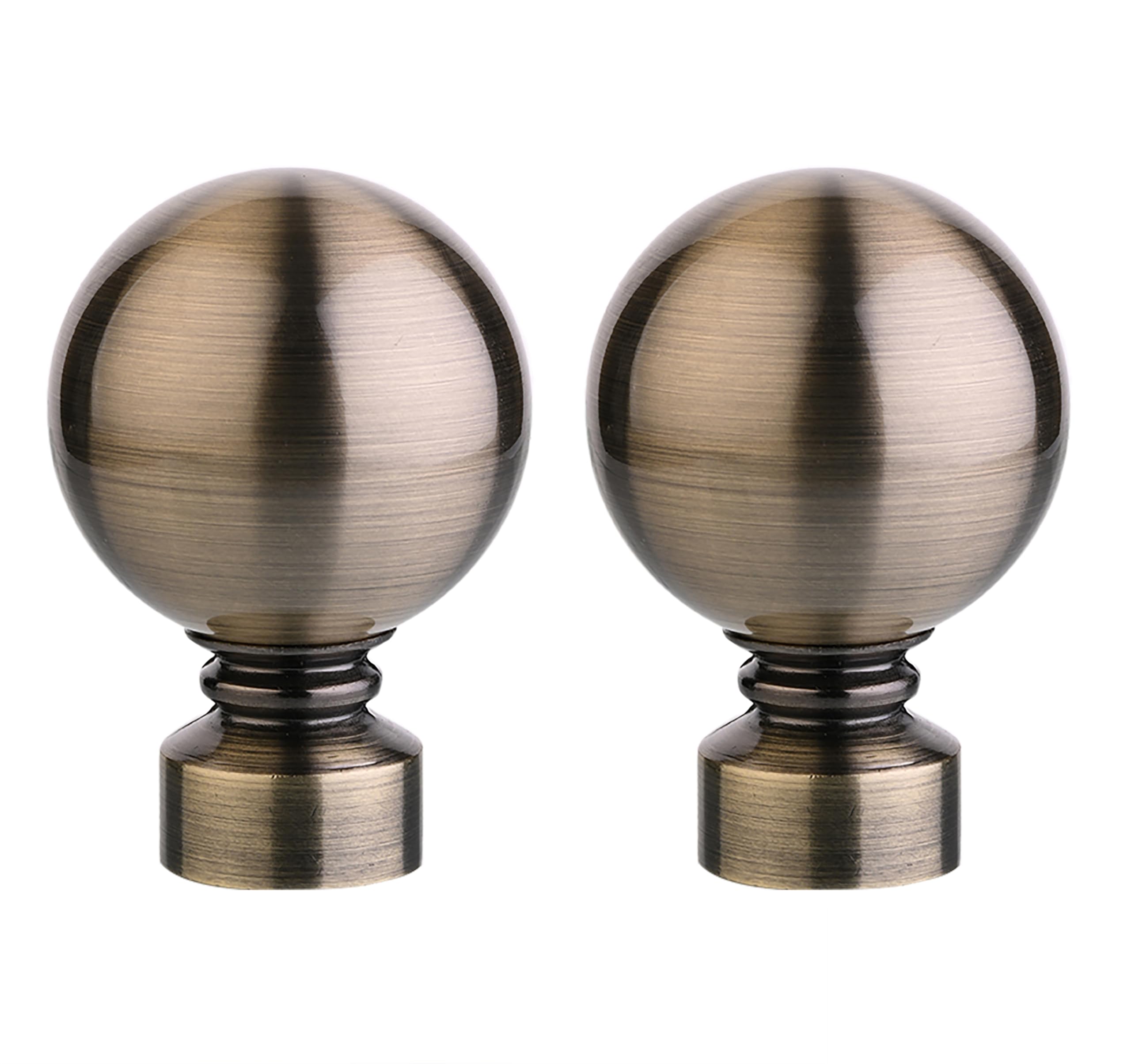 Lister Cartwright Antique Brass (Ball Finials) 28Mm Curtain Pole Ends Finials Pack Of 2 Adjustable Screws