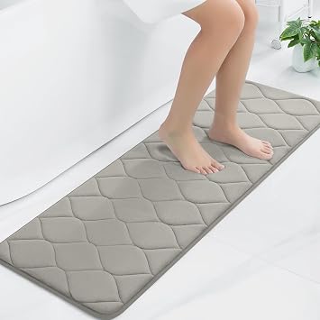 Colorxy Memory Foam Bathroom Rugs, Ultra Soft & Non-Slip Bath Mat, Water Absorbent and Machine Washable Shower Bath Runner Rug for Kitchen Bathroom Floor Carpets, 47x17, Grey