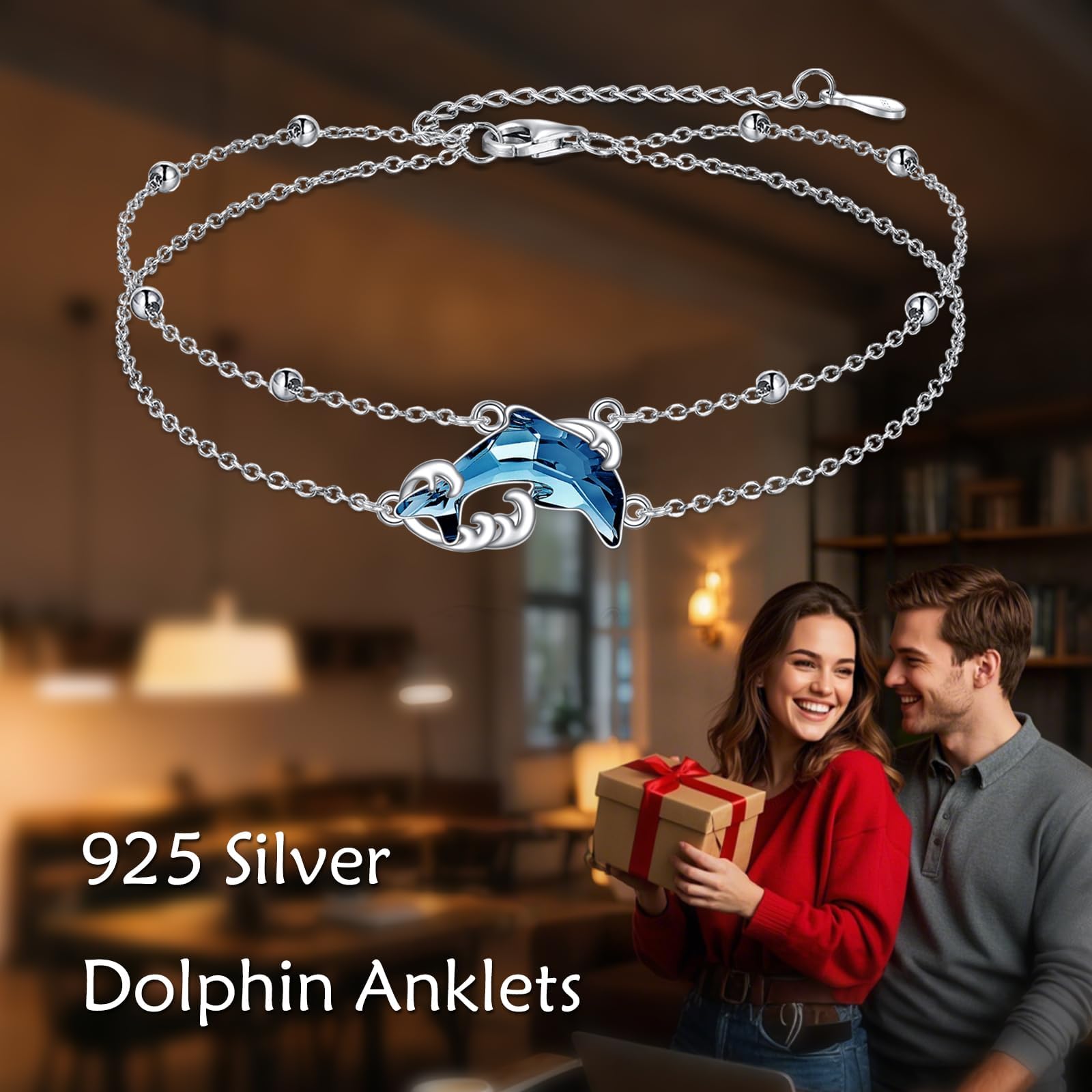 POPLYKE Doliphin Fußkettchen für Frauen Sterling Silber Kristall Fußkettchen Strandschmuck Geschenk für Frauen