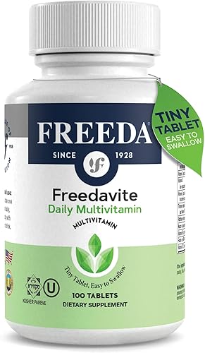 Freeda vite Tiny Tablet - Multivitamínico moderado para hombres y mujeres - Vitamina A, C, D, E, B1, B2, B6, B12, biotina, calcio, zinc, hierro,