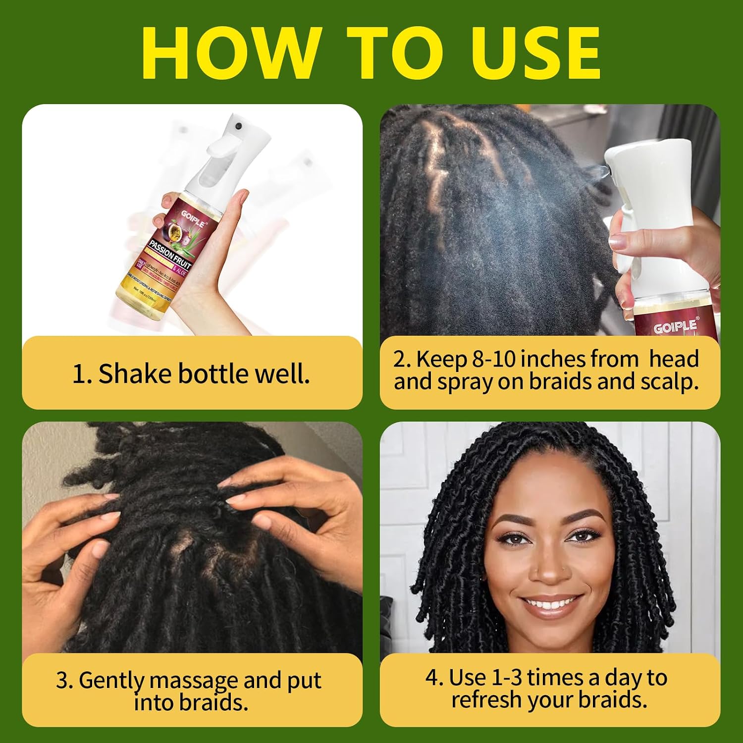 10fl oz Loc Moisturizing Spray for Dull, Dry Locs - Daily Passion Fruit Hair and Scalp Moisturizer for Dreadlocks, Locs, Microlocks, Braids- Lightweight Refreshing Moisturizer Loc Spray for Anti-frizz