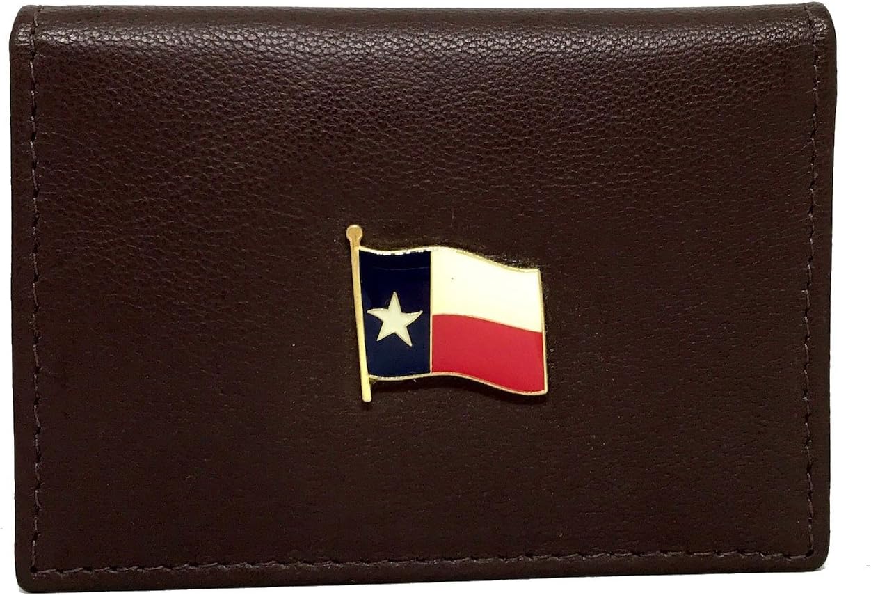 Genuine Brown Leather Bifold Wallet (Texas Flag)
