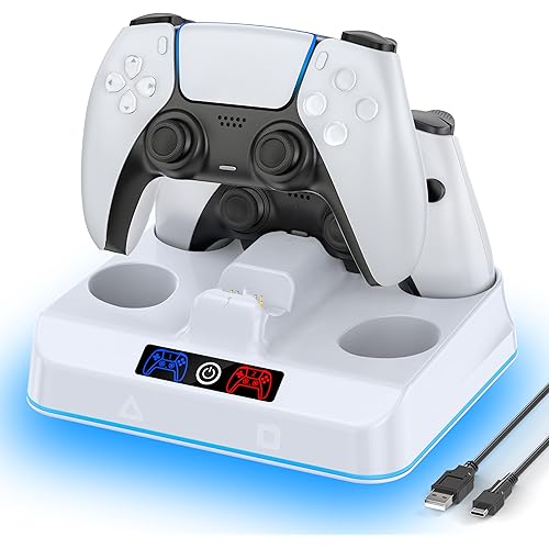 OIVO PS5 Controller Charger Station, Drop & Go Design Compatible with Sony PlayStation 5 DualSense/Edge Remotes, Fast Charging Dock with RGB Light & LED Indicator, Must Have PS5 Accessories