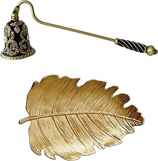 Candle Snuffer and Small Leaf Shaped Trinket Dish - A Unique Extinguisher Tool and Gold Jewelry Organizer Set for Stylish Home Decor Enthusiasts and Candles Lovers Alike