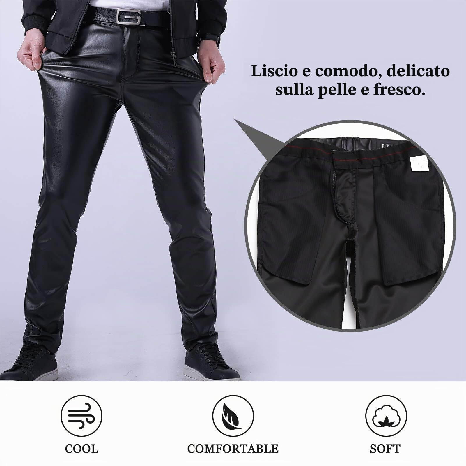 FEOYA Herren Slim Fit Lederhose Stretch Elastisch Faux PU Bleistifthose Wetlook Straight Leg Hose für Motorrad Biker Dance Bar Nachtclub Bühnenshow Cosplay Mittlere Taille Sommer Frühling Größe 32-40