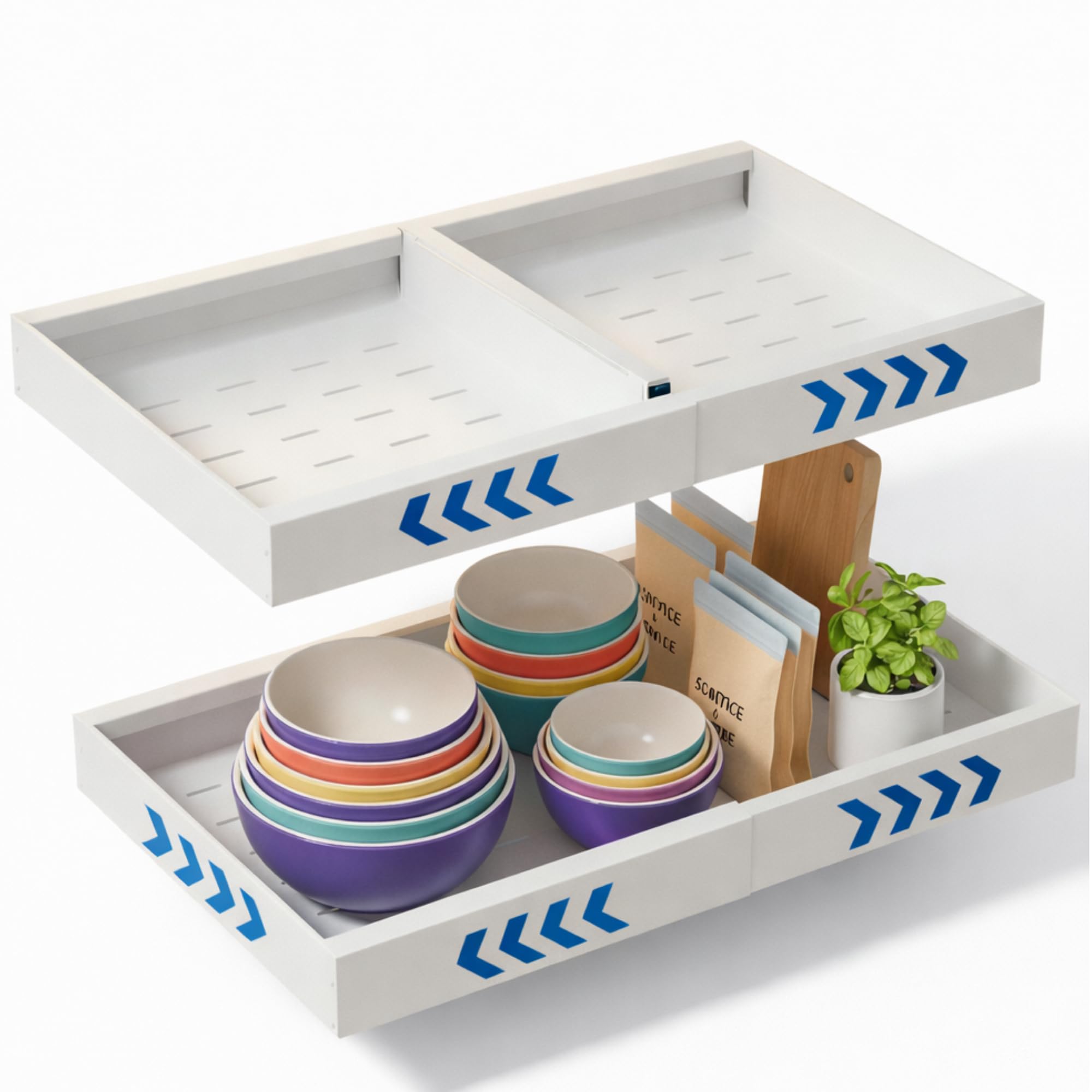 NURIANT HOME & KITCHEN - Removable Kitchen Drawer with Telescopic Guides – Steel Sliding Organizer, with Adjustable Extendable Metal Divider for Cabinets and Pantry