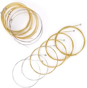 Swhmc Nickel Alloy Acoustic Guitar Strings, 6-String Set | E-012, B-016, G-024, D-031, A-041, E-049, Clear and Gold